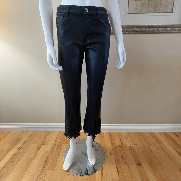 J Brand Selena Mid Rise Crop with Coated Black Lace Jeans - Picture 2 of 16